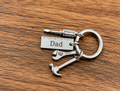 Silver Dad tool keychain with screwdriver, wrench and hammer charms