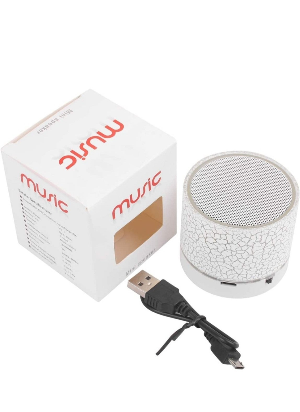 Mini Bluetooth speaker with charging cable and package