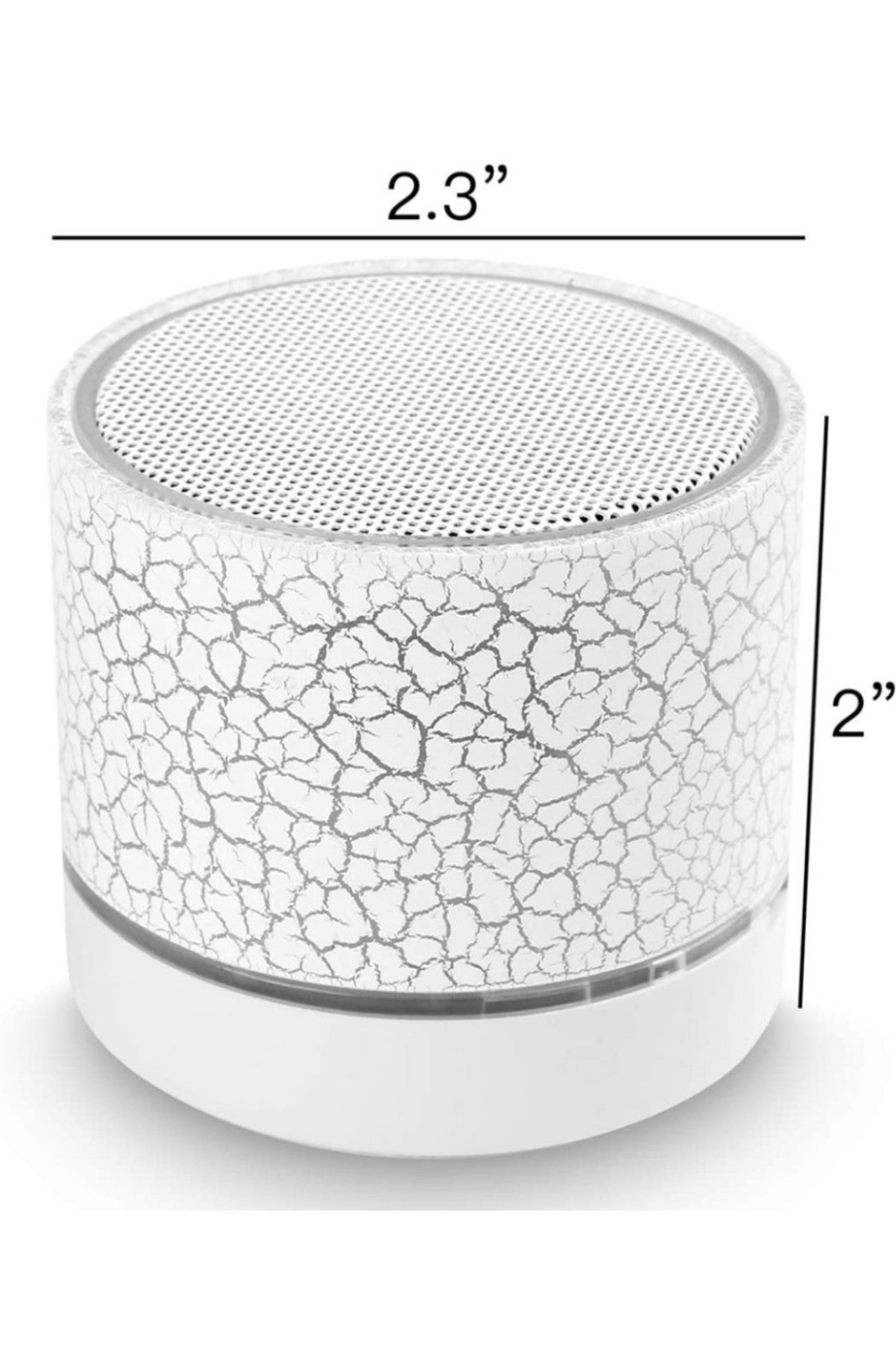 Mini Bluetooth speaker dimensions approximately 2.3 inches wide and 2 inches tall