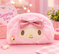 Pink plush bow pencil case styled for Surprised Store
