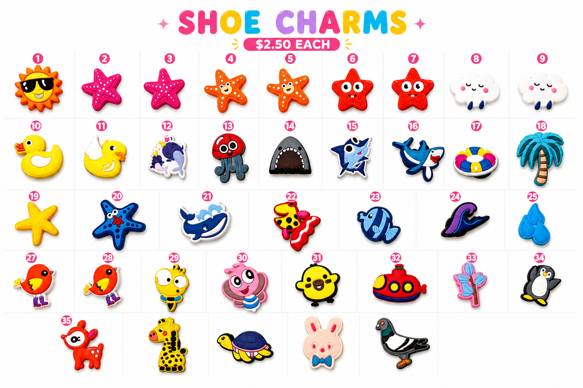 Ocean & Animal Shoe Charms – Pick Your Number
