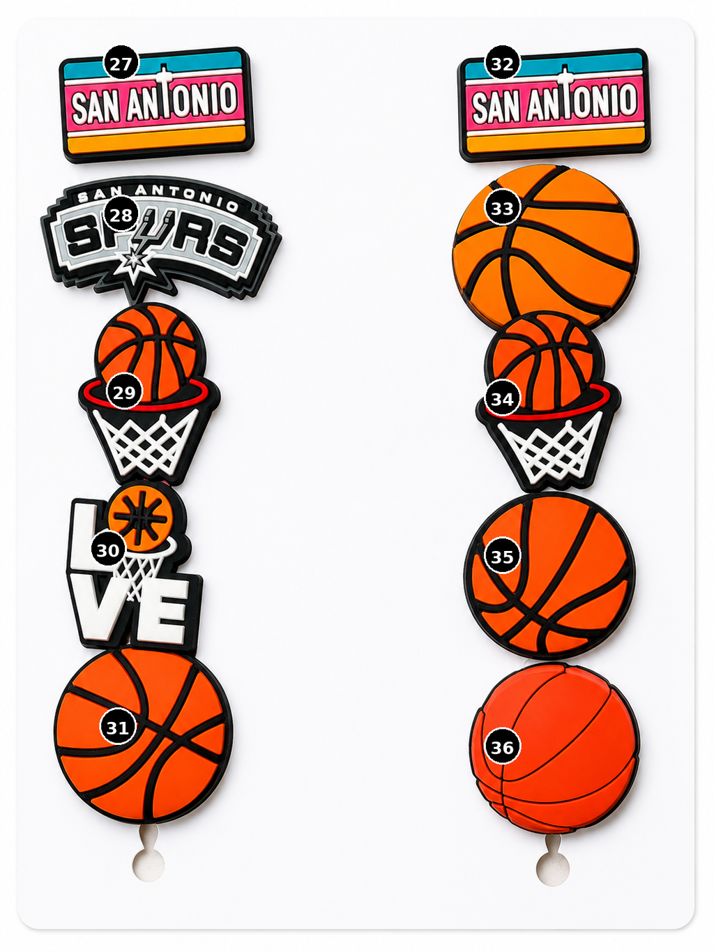 Sports Croc Charms designs 27 through 36