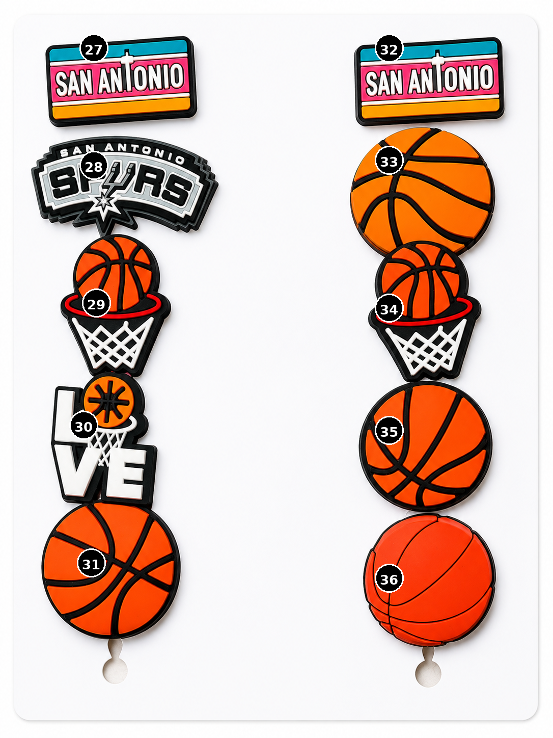 Sports Croc Charms designs 27 through 36